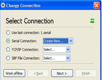 Select the radio button for Serial Connection and select Create New from the drop-down menu and click Next